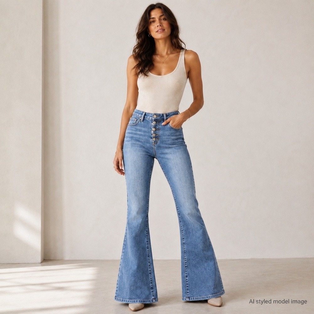 Good American Good Flare Jeans Women 0/25 Raw Exposed Button Blue 30 Inseam